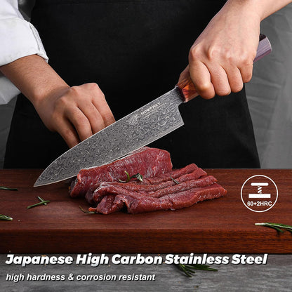 Damascus Chef Knife 8 Inch, 67-Layer Japanese Kitchen Knives Sharp VG-10 High Carbon Stainless Steel with Ergonomic Pakkawood Handles, Elegant Gift Box Packaging for Home and Kitchen