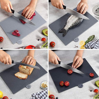 Index Chopping Board Set, 4-Pieces Plastic Cutting Boards with Food Icons and Storage Stand, BPA Free, Dishwasher Safe, Professional Chopping Board Set for Kitchen