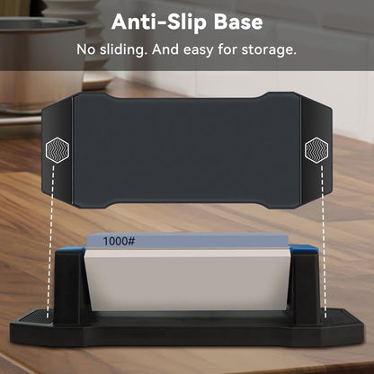 Knife Sharpening Stone,tri stone knife sharpener,3 Sides Grit 400/1000/5000,Whetstone Knife Sharpener with Non-Slip Base, Angle Guide & Leather Strop, for Kitchen Knives and Pocket Knives