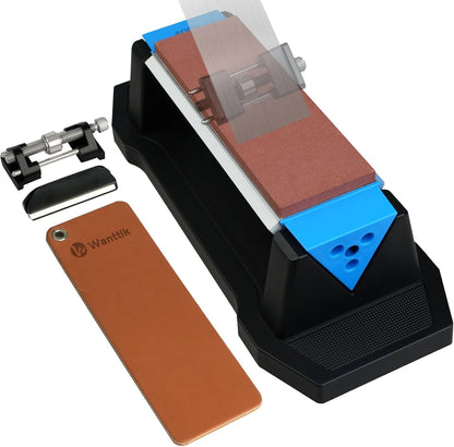 Knife Sharpening Stone,tri stone knife sharpener,3 Sides Grit 400/1000/5000,Whetstone Knife Sharpener with Non-Slip Base, Angle Guide & Leather Strop, for Kitchen Knives and Pocket Knives