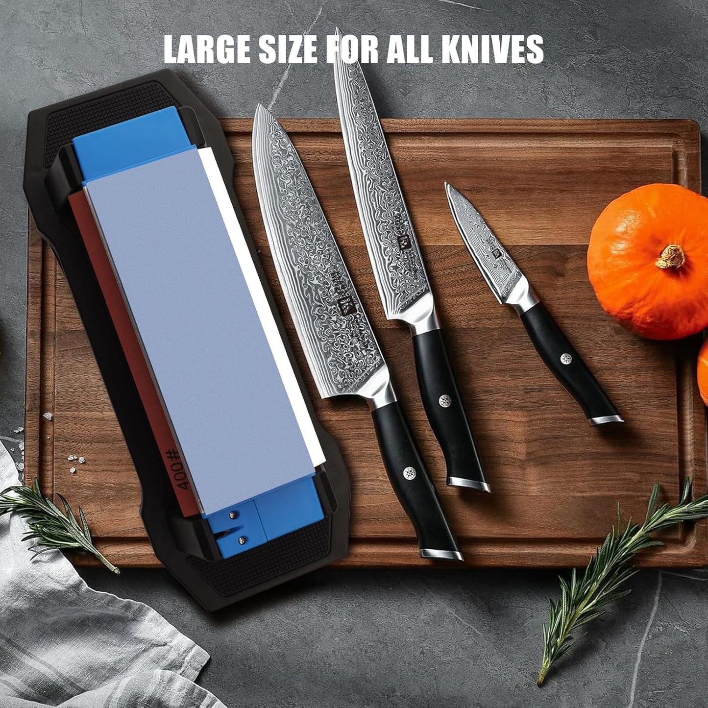 Knife Sharpening Stone,tri stone knife sharpener,3 Sides Grit 400/1000/5000,Whetstone Knife Sharpener with Non-Slip Base, Angle Guide & Leather Strop, for Kitchen Knives and Pocket Knives