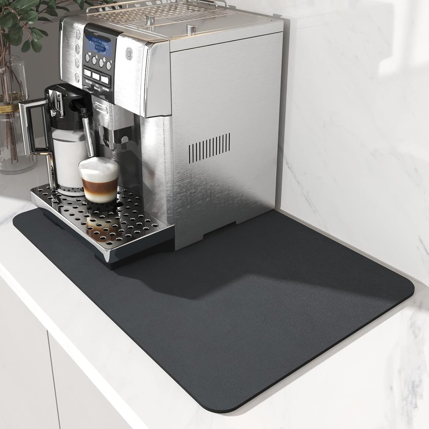 Coffee Mat Dish Drying Mat for Kitchen Counter-Bar Accessories, Hide Stain, Rubber Backed, Absorbent, Fit Under Coffee Maker, Espresso Machine, Pot, Dish Rack, 12"x19", Dark Grey