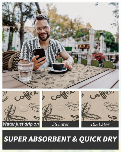 Coffee Mat Dish Drying Mat for Kitchen Counter-Bar Accessories, Hide Stain, Rubber Backed, Absorbent, Fit Under Coffee Maker, Espresso Machine, Pot, Dish Rack, 12"x19", Dark Grey