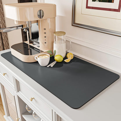 Coffee Mat Dish Drying Mat for Kitchen Counter-Bar Accessories, Hide Stain, Rubber Backed, Absorbent, Fit Under Coffee Maker, Espresso Machine, Pot, Dish Rack, 12"x19", Dark Grey