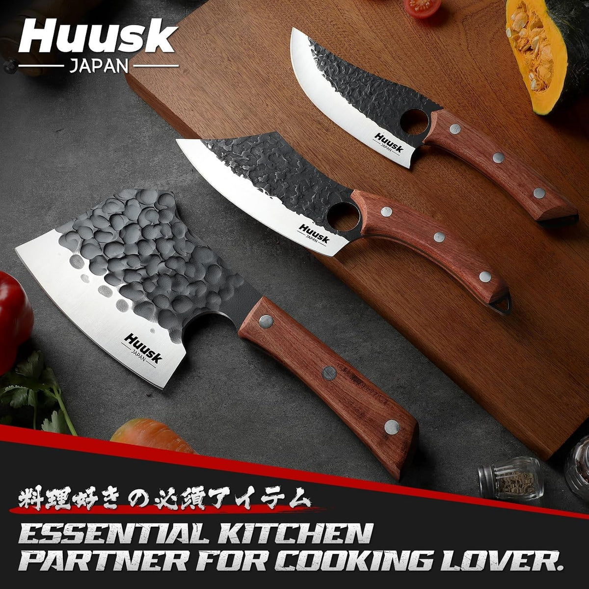 Huusk Butcher Knife Set of 3 - Meat Cleaver Knife Set for Meat Processing