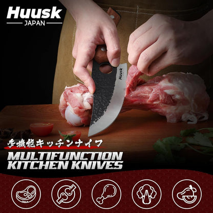Huusk Butcher Knife Set of 3 - Meat Cleaver Knife Set for Meat Processing
