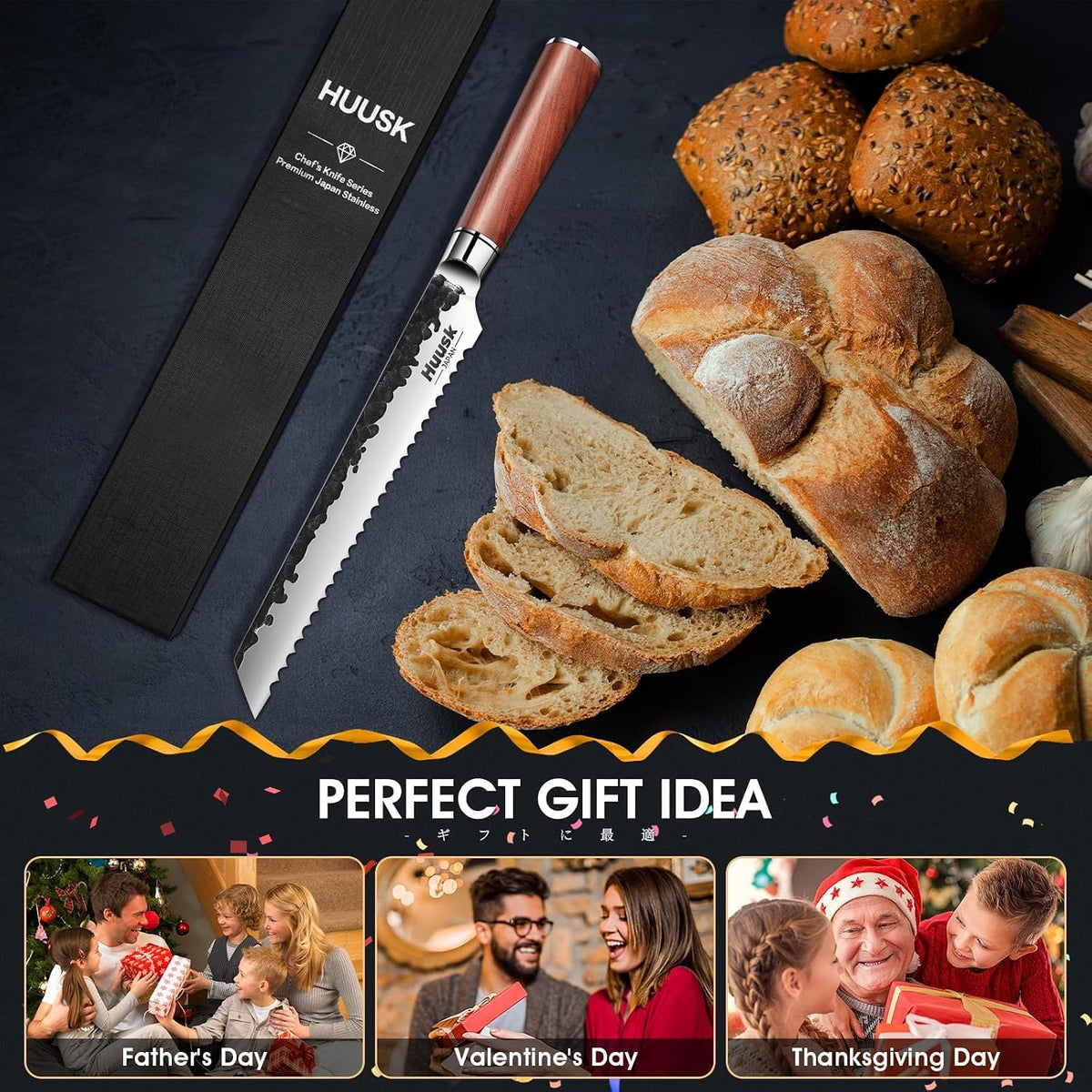 Huusk Butcher Knife Set of 3 - Meat Cleaver Knife Set for Meat Processing