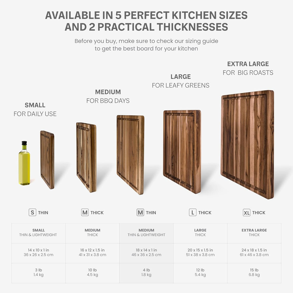 Carving Board with Juice Groove - Medium (M) Teak Wood Cutting Board 18”L x 14”W x 1” Thick - Lightweight, Sustainably Harvested & FSC Certified - Knife Friendly with Beeswax Oil Finish