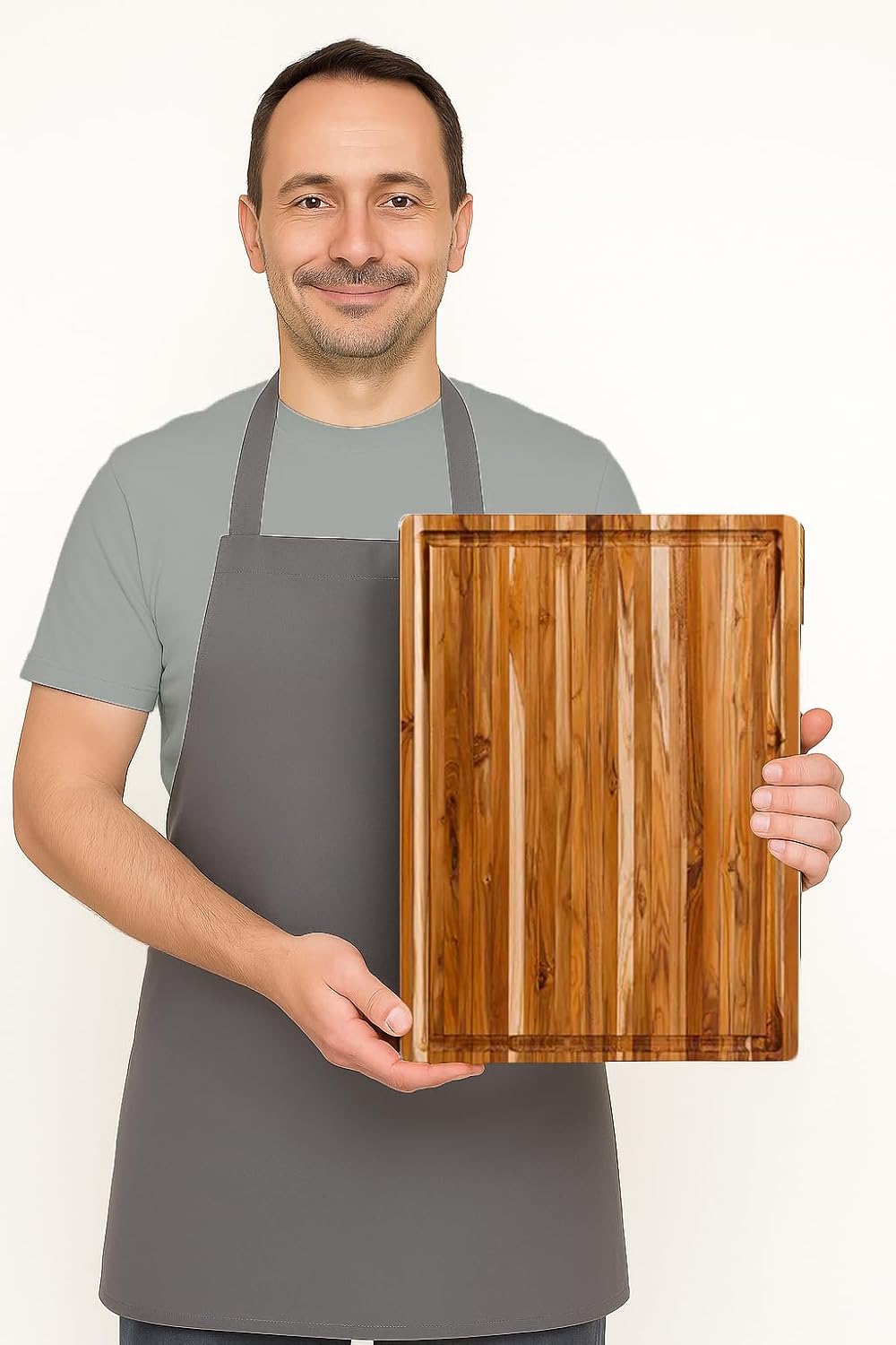 Carving Board with Juice Groove - Medium (M) Teak Wood Cutting Board 18”L x 14”W x 1” Thick - Lightweight, Sustainably Harvested & FSC Certified - Knife Friendly with Beeswax Oil Finish