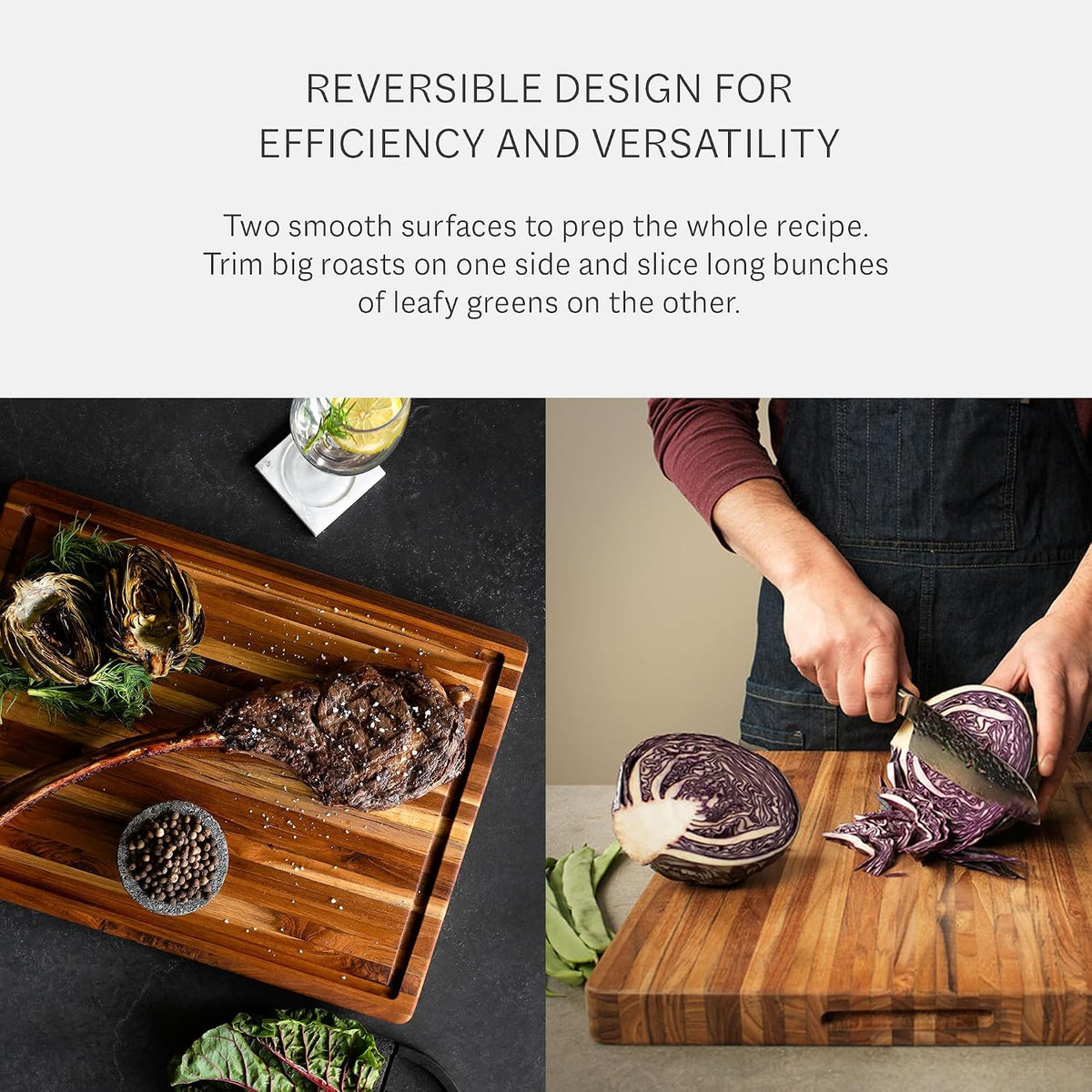 Carving Board with Juice Groove - Medium (M) Teak Wood Cutting Board 18”L x 14”W x 1” Thick - Lightweight, Sustainably Harvested & FSC Certified - Knife Friendly with Beeswax Oil Finish