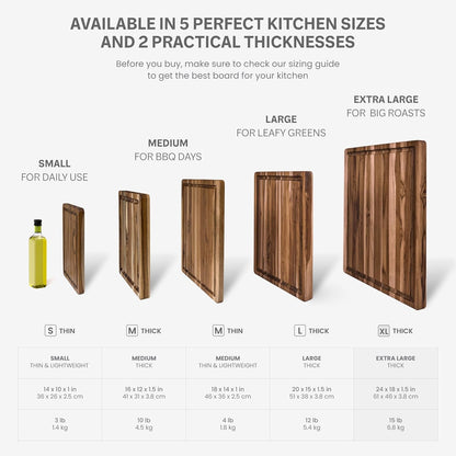 Carving Board with Juice Groove - Medium (M) Teak Wood Cutting Board 18”L x 14”W x 1” Thick - Lightweight, Sustainably Harvested & FSC Certified - Knife Friendly with Beeswax Oil Finish