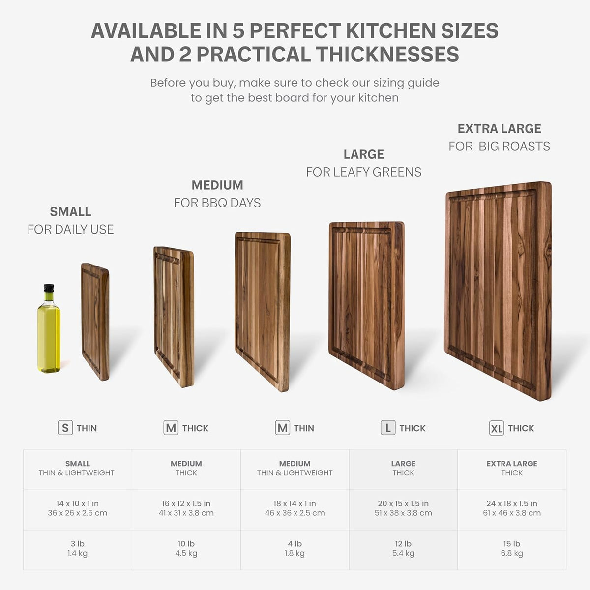 Carving Board with Juice Groove - Medium (M) Teak Wood Cutting Board 18”L x 14”W x 1” Thick - Lightweight, Sustainably Harvested & FSC Certified - Knife Friendly with Beeswax Oil Finish