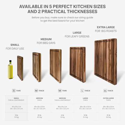 Carving Board with Juice Groove - Medium (M) Teak Wood Cutting Board 18”L x 14”W x 1” Thick - Lightweight, Sustainably Harvested & FSC Certified - Knife Friendly with Beeswax Oil Finish
