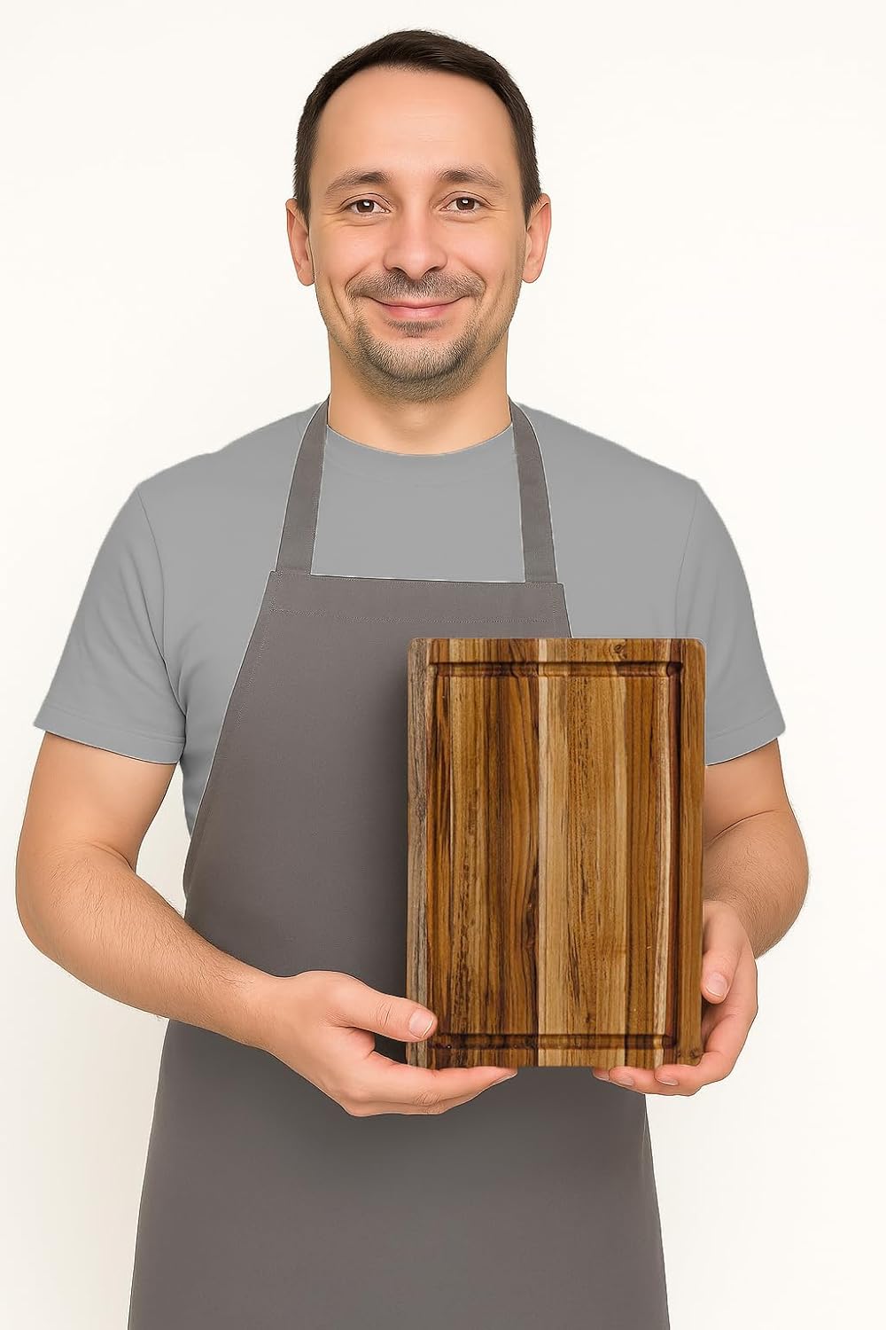 Carving Board with Juice Groove - Medium (M) Teak Wood Cutting Board 18”L x 14”W x 1” Thick - Lightweight, Sustainably Harvested & FSC Certified - Knife Friendly with Beeswax Oil Finish