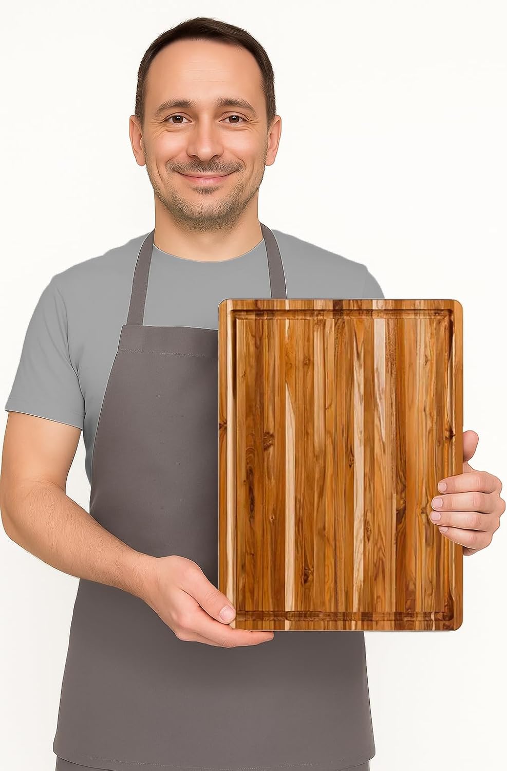 Carving Board with Juice Groove - Medium (M) Teak Wood Cutting Board 18”L x 14”W x 1” Thick - Lightweight, Sustainably Harvested & FSC Certified - Knife Friendly with Beeswax Oil Finish