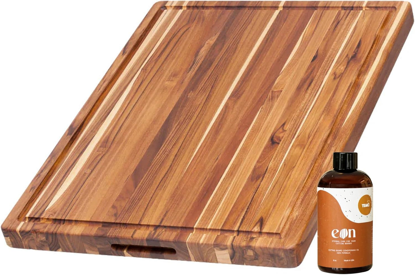 Carving Board with Juice Groove - Medium (M) Teak Wood Cutting Board 18”L x 14”W x 1” Thick - Lightweight, Sustainably Harvested & FSC Certified - Knife Friendly with Beeswax Oil Finish