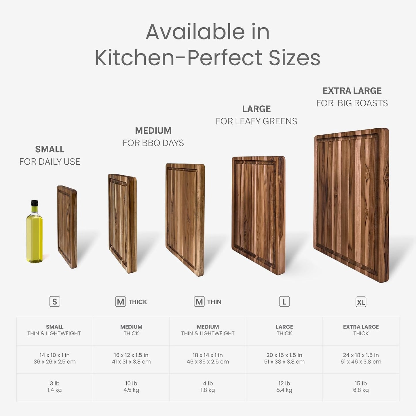 Carving Board with Juice Groove - Medium (M) Teak Wood Cutting Board 18”L x 14”W x 1” Thick - Lightweight, Sustainably Harvested & FSC Certified - Knife Friendly with Beeswax Oil Finish