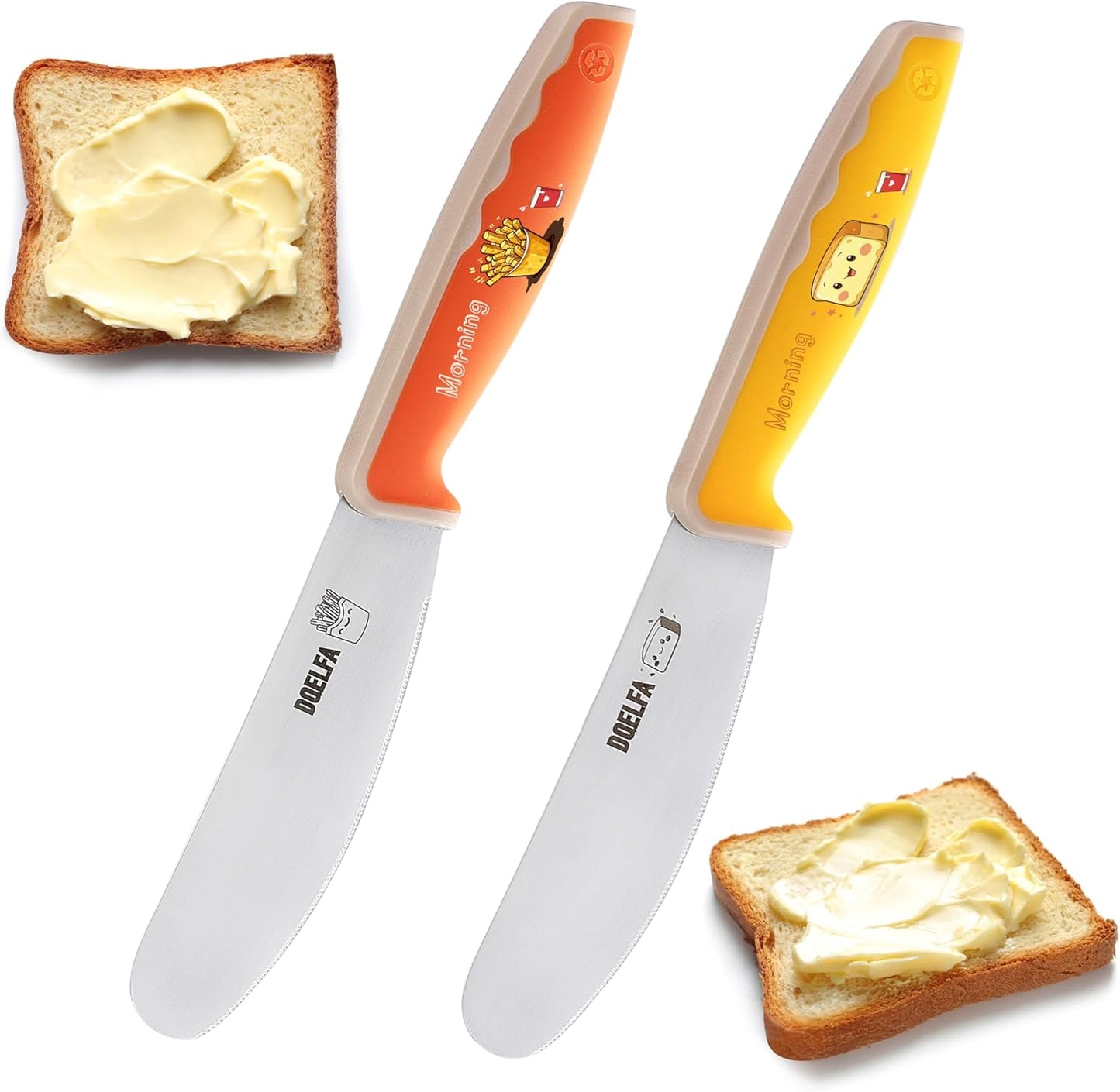 2PCS Butter Spreader Knives, Round Tip and Wide Blade with Serrated Edge, Stainless Steel Cheese Butter Spreader Knife for Butter, Jam, Cheese (4.7 inches)
