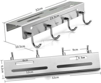 Stainless Steel Wall Mounted Knife Rack with Hooks Space Saving Kitchen Storage Organizer for Utensils and Tools Safe Design for Home Efficiency