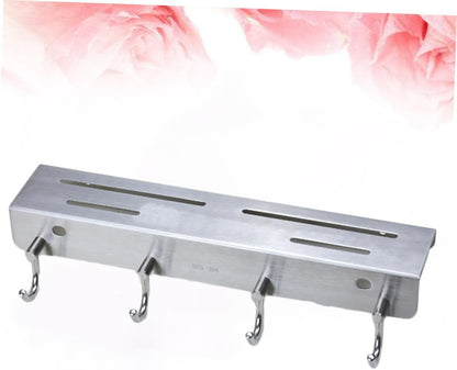 Stainless Steel Wall Mounted Knife Rack with Hooks Space Saving Kitchen Storage Organizer for Utensils and Tools Safe Design for Home Efficiency