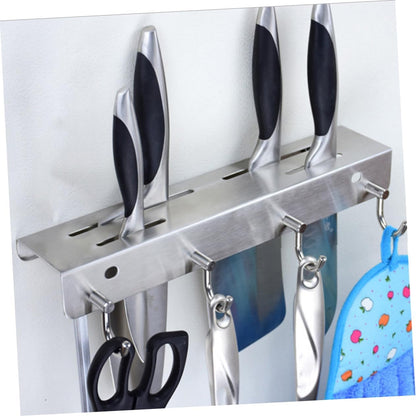 Stainless Steel Wall Mounted Knife Rack with Hooks Space Saving Kitchen Storage Organizer for Utensils and Tools Safe Design for Home Efficiency