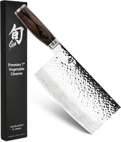 Premier 7" Vegetable Cleaver, Handcrafted Japanese Knife, VG-MAX Core with Damascus Stainless Steel Cladding, Pakkawood Handle, Chinese Cleaver for Processing Large Vegetables