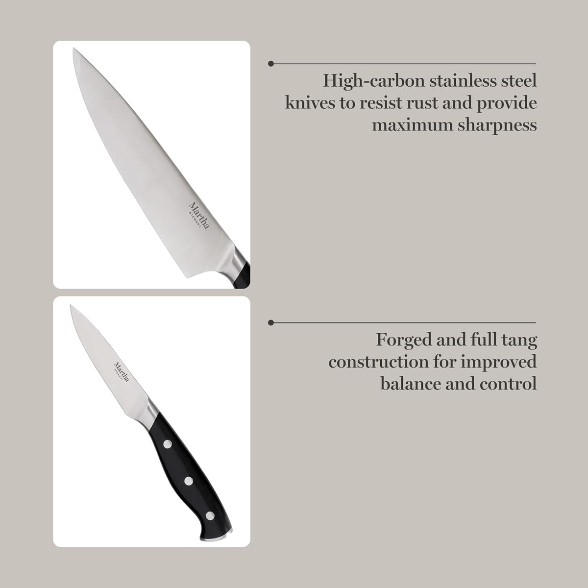 Greeley Forged High Carbon Stainless Steel 14 Piece Knife Block Set, Black Kitchen Knife Set with Acacia Wood Block, Chef Knife, Bread Knife, Steak Knives