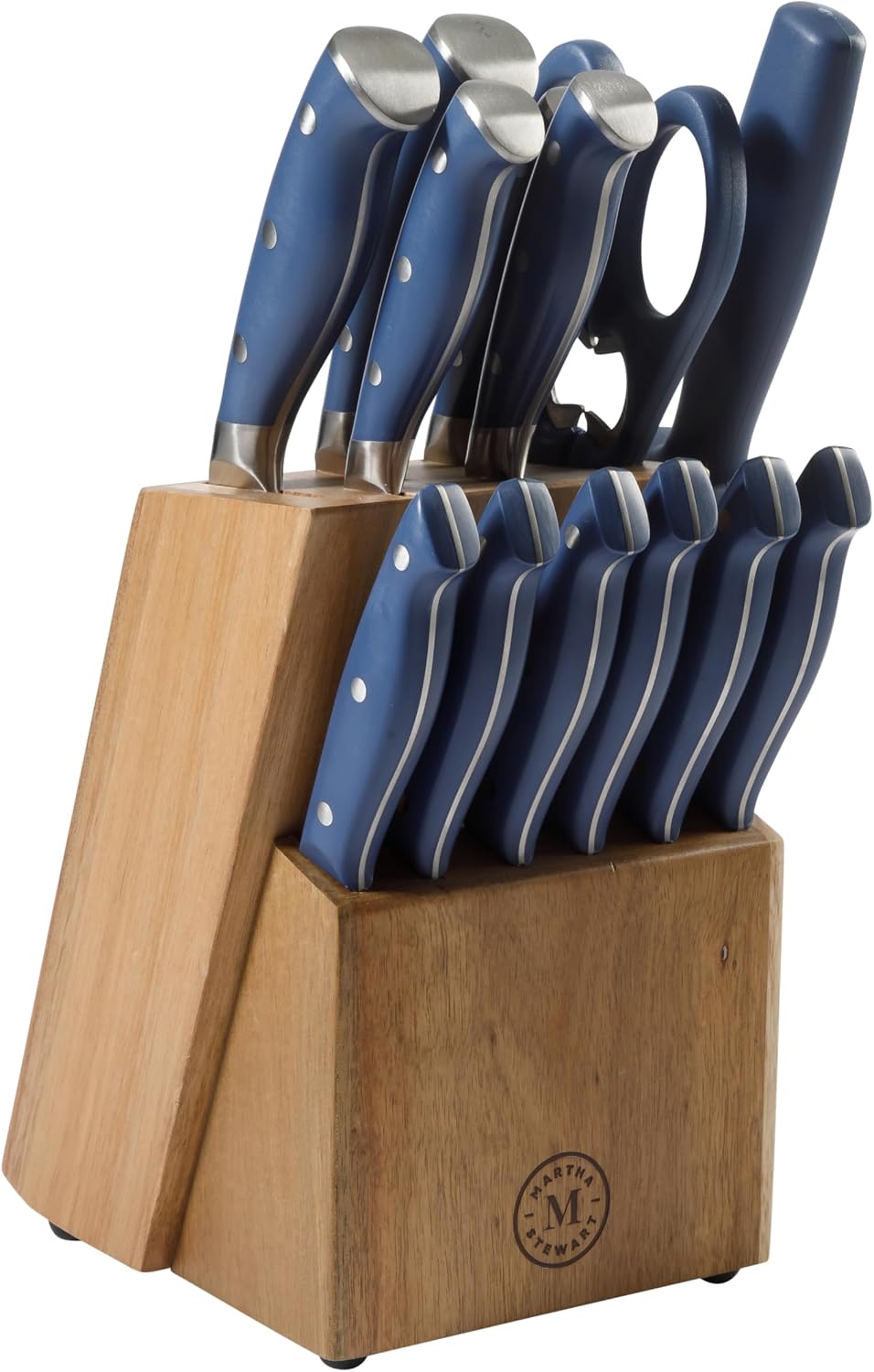 Greeley Forged High Carbon Stainless Steel 14 Piece Knife Block Set, Black Kitchen Knife Set with Acacia Wood Block, Chef Knife, Bread Knife, Steak Knives