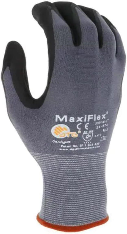 Seamless Knit Nylon Gloves with Nitrile Coat and Micro Foam Grip on Palm and Fingers Cut Resistance