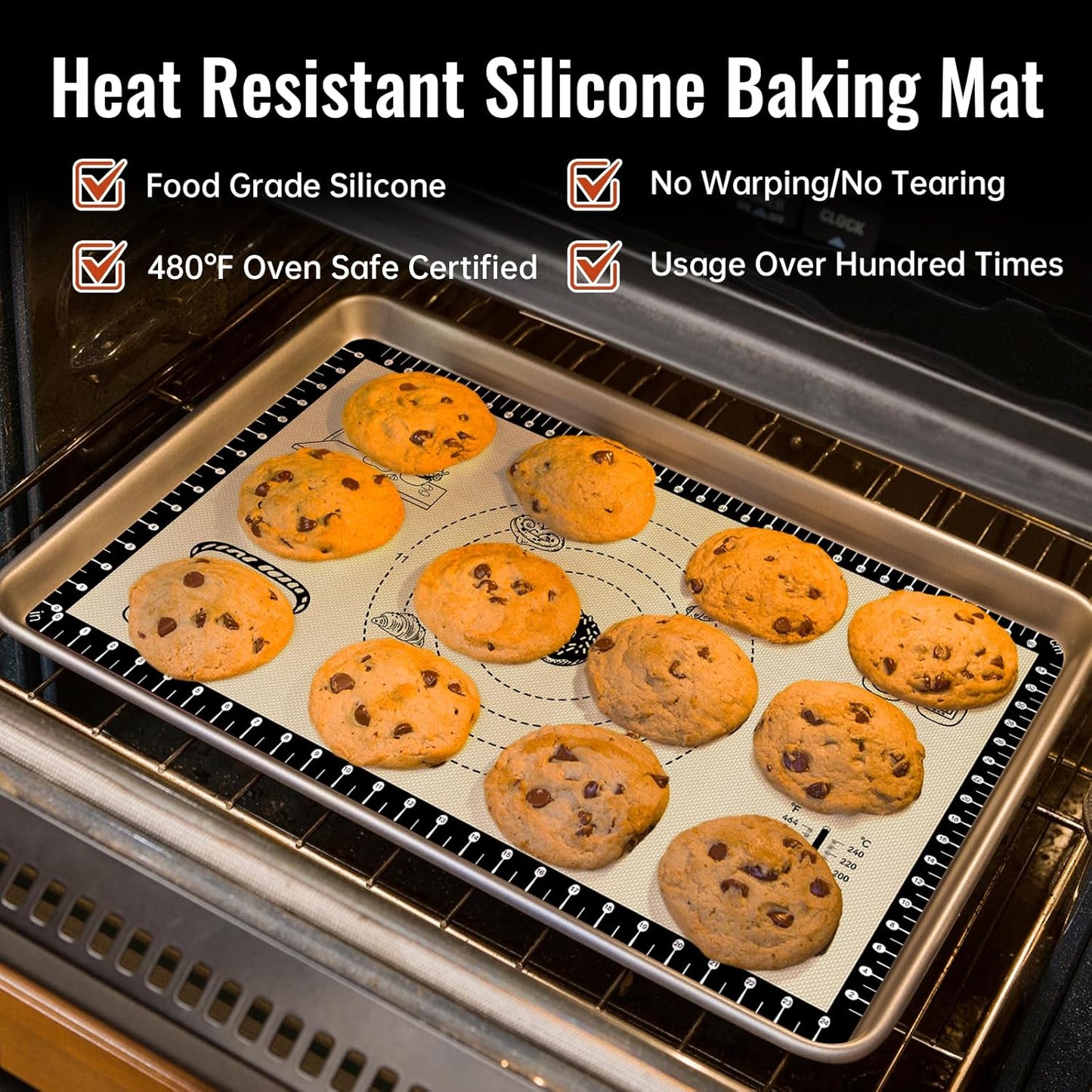 Silicone Baking Mat with 10 Recipes, Extra Thick Silicone Mats for Baking, Non Stick Pastry Mat,Reusable kneading Dough Rolling Mat for Cookie, Macaron, Bread, Pizza