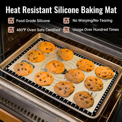Silicone Baking Mat with 10 Recipes, Extra Thick Silicone Mats for Baking, Non Stick Pastry Mat,Reusable kneading Dough Rolling Mat for Cookie, Macaron, Bread, Pizza
