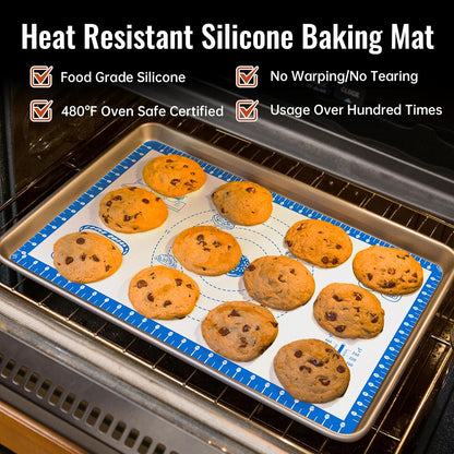 Silicone Baking Mat with 10 Recipes, Extra Thick Silicone Mats for Baking, Non Stick Pastry Mat,Reusable kneading Dough Rolling Mat for Cookie, Macaron, Bread, Pizza