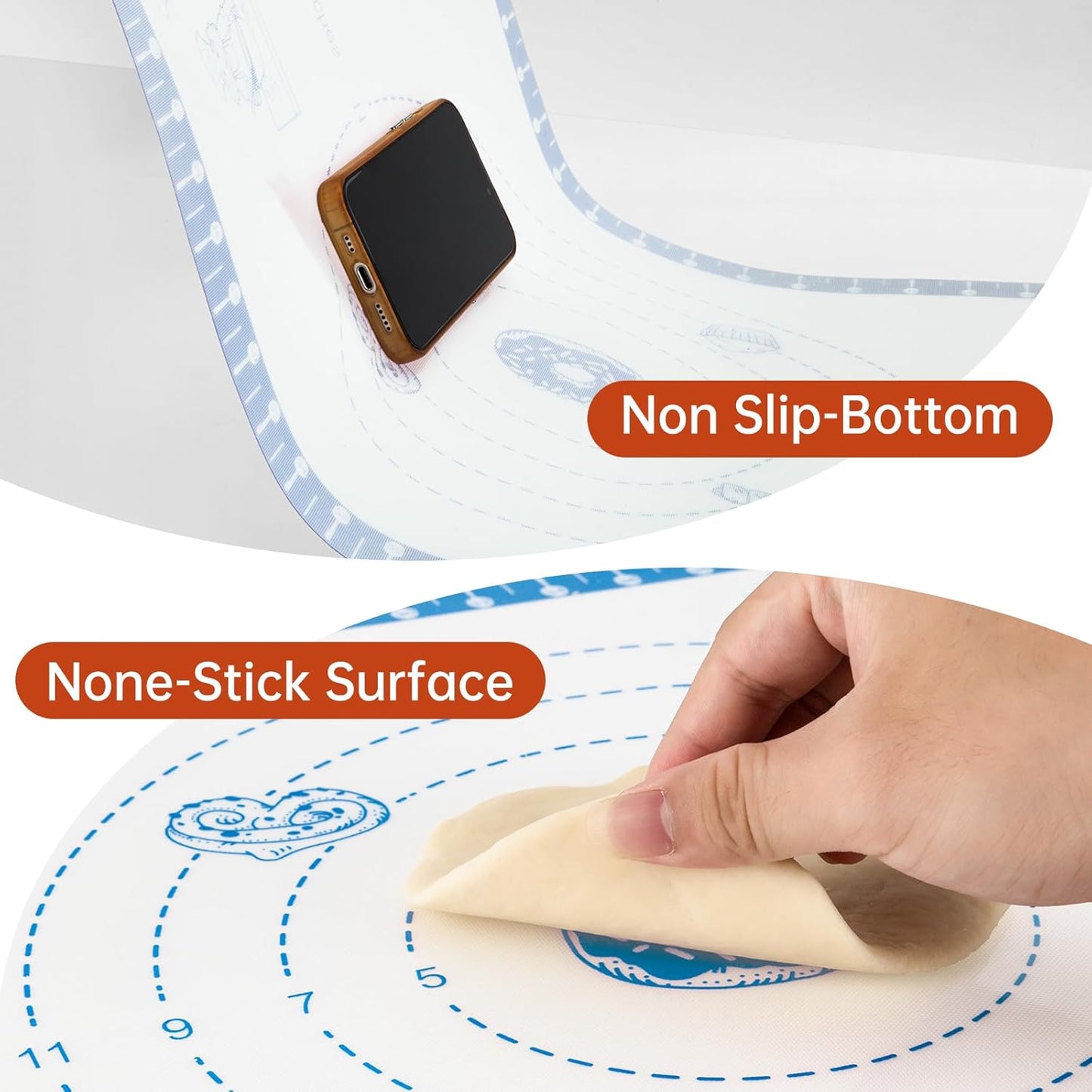 Silicone Baking Mat with 10 Recipes, Extra Thick Silicone Mats for Baking, Non Stick Pastry Mat,Reusable kneading Dough Rolling Mat for Cookie, Macaron, Bread, Pizza