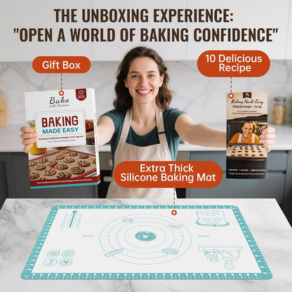 Silicone Baking Mat with 10 Recipes, Extra Thick Silicone Mats for Baking, Non Stick Pastry Mat,Reusable kneading Dough Rolling Mat for Cookie, Macaron, Bread, Pizza