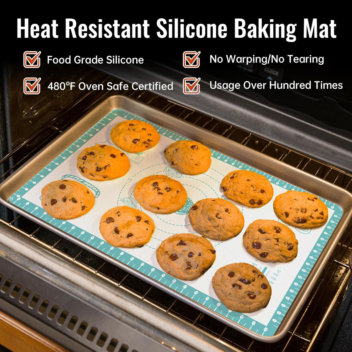 Silicone Baking Mat with 10 Recipes, Extra Thick Silicone Mats for Baking, Non Stick Pastry Mat,Reusable kneading Dough Rolling Mat for Cookie, Macaron, Bread, Pizza