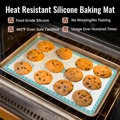 Silicone Baking Mat with 10 Recipes, Extra Thick Silicone Mats for Baking, Non Stick Pastry Mat,Reusable kneading Dough Rolling Mat for Cookie, Macaron, Bread, Pizza