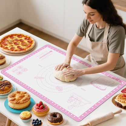 Silicone Baking Mat with 10 Recipes, Extra Thick Silicone Mats for Baking, Non Stick Pastry Mat,Reusable kneading Dough Rolling Mat for Cookie, Macaron, Bread, Pizza