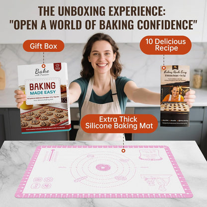 Silicone Baking Mat with 10 Recipes, Extra Thick Silicone Mats for Baking, Non Stick Pastry Mat,Reusable kneading Dough Rolling Mat for Cookie, Macaron, Bread, Pizza