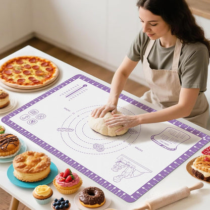 Silicone Baking Mat with 10 Recipes, Extra Thick Silicone Mats for Baking, Non Stick Pastry Mat,Reusable kneading Dough Rolling Mat for Cookie, Macaron, Bread, Pizza