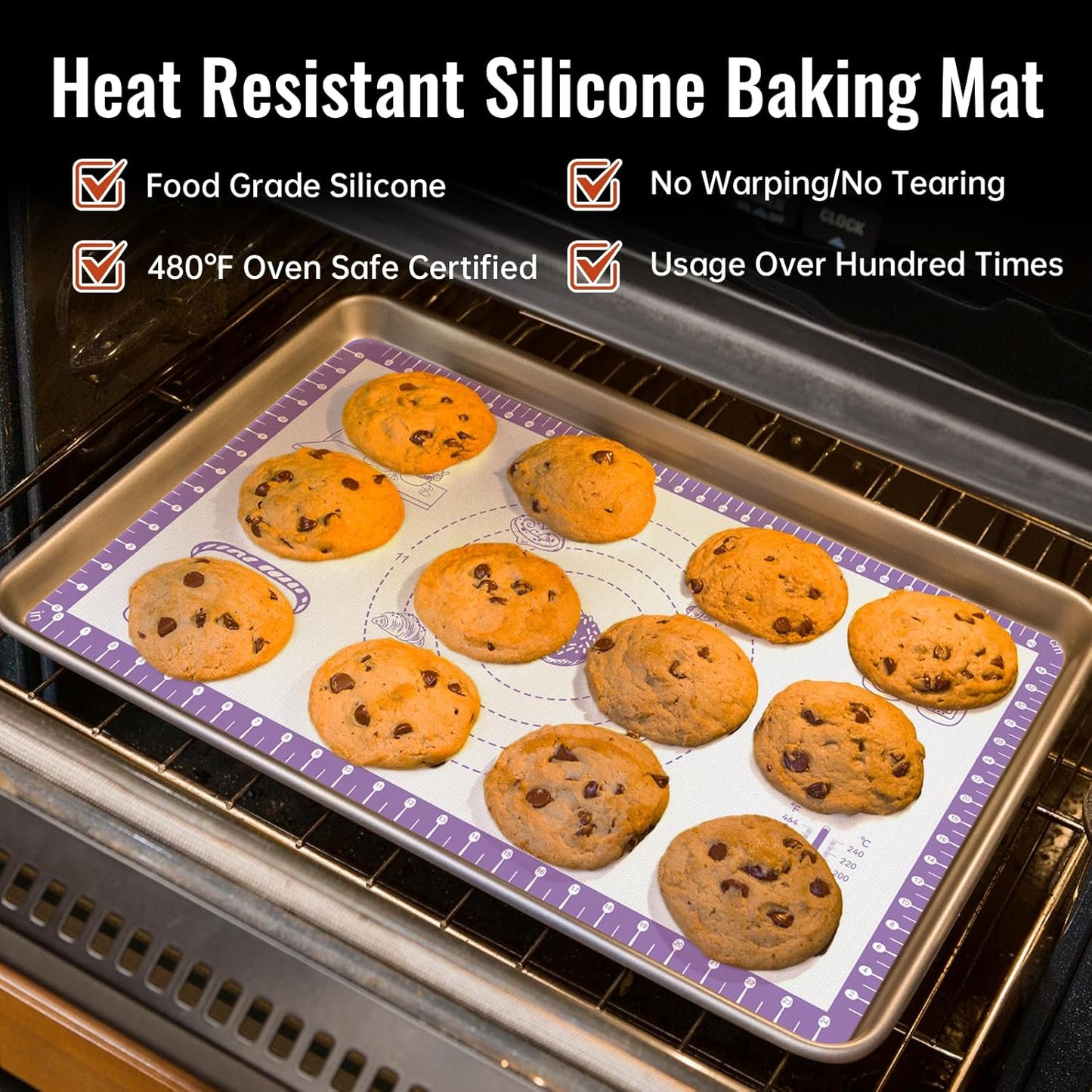 Silicone Baking Mat with 10 Recipes, Extra Thick Silicone Mats for Baking, Non Stick Pastry Mat,Reusable kneading Dough Rolling Mat for Cookie, Macaron, Bread, Pizza