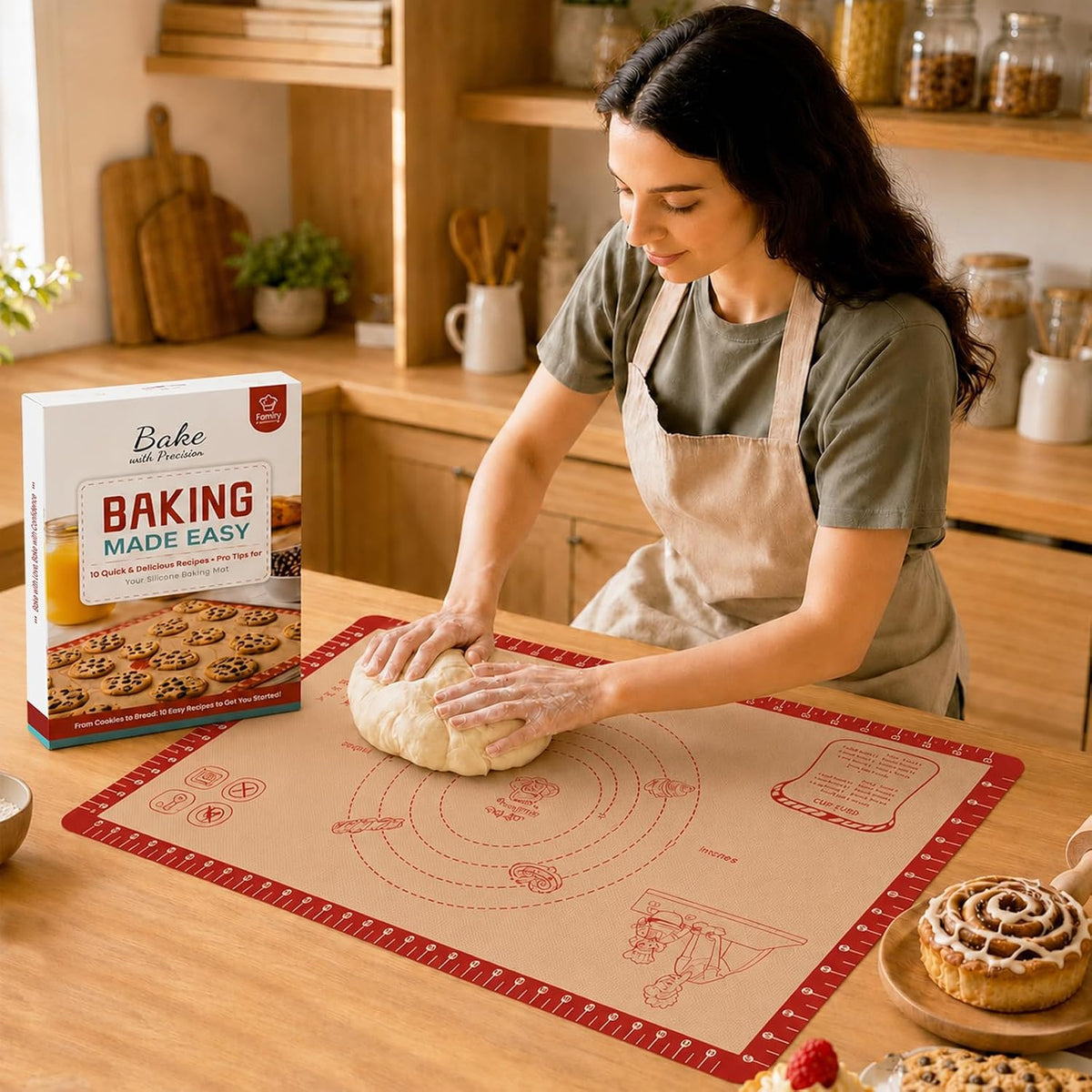 Silicone Baking Mat with 10 Recipes, Extra Thick Silicone Mats for Baking, Non Stick Pastry Mat,Reusable kneading Dough Rolling Mat for Cookie, Macaron, Bread, Pizza