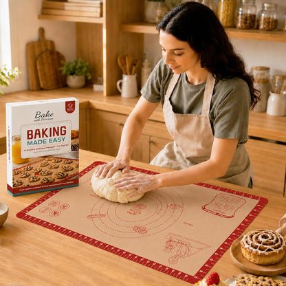 Silicone Baking Mat with 10 Recipes, Extra Thick Silicone Mats for Baking, Non Stick Pastry Mat,Reusable kneading Dough Rolling Mat for Cookie, Macaron, Bread, Pizza