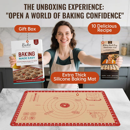 Silicone Baking Mat with 10 Recipes, Extra Thick Silicone Mats for Baking, Non Stick Pastry Mat,Reusable kneading Dough Rolling Mat for Cookie, Macaron, Bread, Pizza