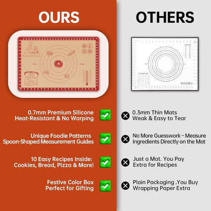 Silicone Baking Mat with 10 Recipes, Extra Thick Silicone Mats for Baking, Non Stick Pastry Mat,Reusable kneading Dough Rolling Mat for Cookie, Macaron, Bread, Pizza