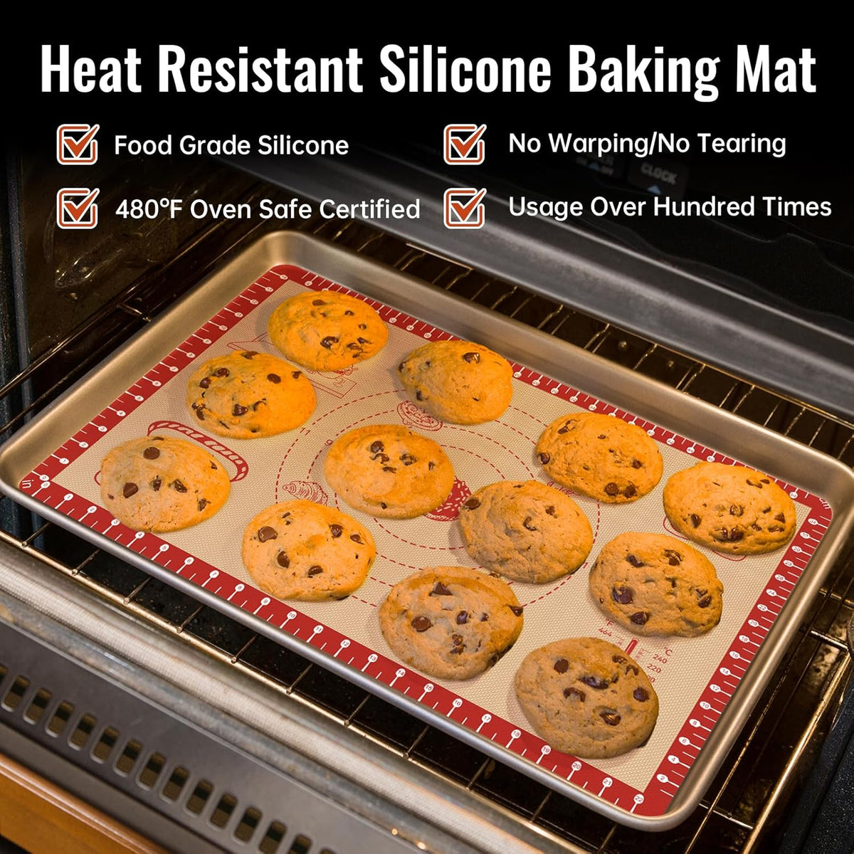 Silicone Baking Mat with 10 Recipes, Extra Thick Silicone Mats for Baking, Non Stick Pastry Mat,Reusable kneading Dough Rolling Mat for Cookie, Macaron, Bread, Pizza