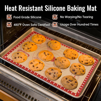 Silicone Baking Mat with 10 Recipes, Extra Thick Silicone Mats for Baking, Non Stick Pastry Mat,Reusable kneading Dough Rolling Mat for Cookie, Macaron, Bread, Pizza