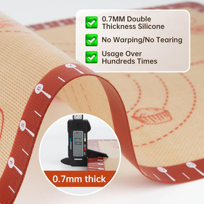 Silicone Baking Mat with 10 Recipes, Extra Thick Silicone Mats for Baking, Non Stick Pastry Mat,Reusable kneading Dough Rolling Mat for Cookie, Macaron, Bread, Pizza