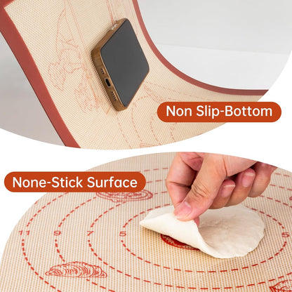 Silicone Baking Mat with 10 Recipes, Extra Thick Silicone Mats for Baking, Non Stick Pastry Mat,Reusable kneading Dough Rolling Mat for Cookie, Macaron, Bread, Pizza