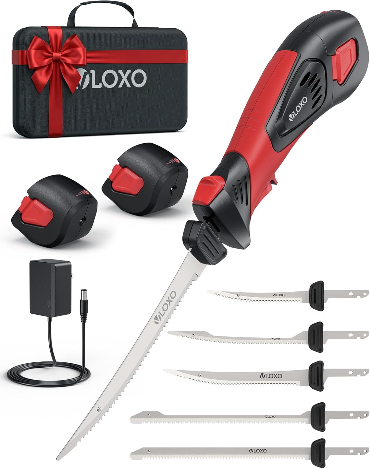 Cordless Electric Fillet Knife Battery-Powered Fillet Knife for Fish | 5 Ti-Nitride Coated Blades, Dual Batteries and Safety Lock, Portable Kit for Wild Game Breast Use Camping and Outdoor Cooking