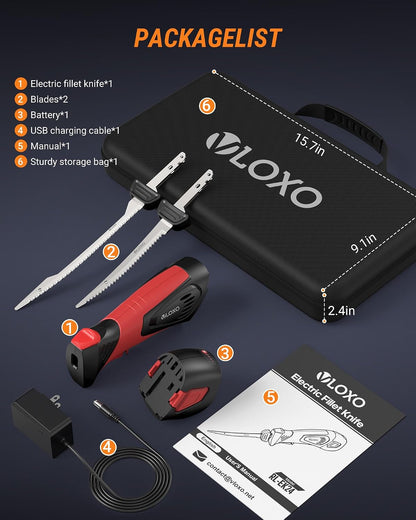 Cordless Electric Fillet Knife Battery-Powered Fillet Knife for Fish | 5 Ti-Nitride Coated Blades, Dual Batteries and Safety Lock, Portable Kit for Wild Game Breast Use Camping and Outdoor Cooking